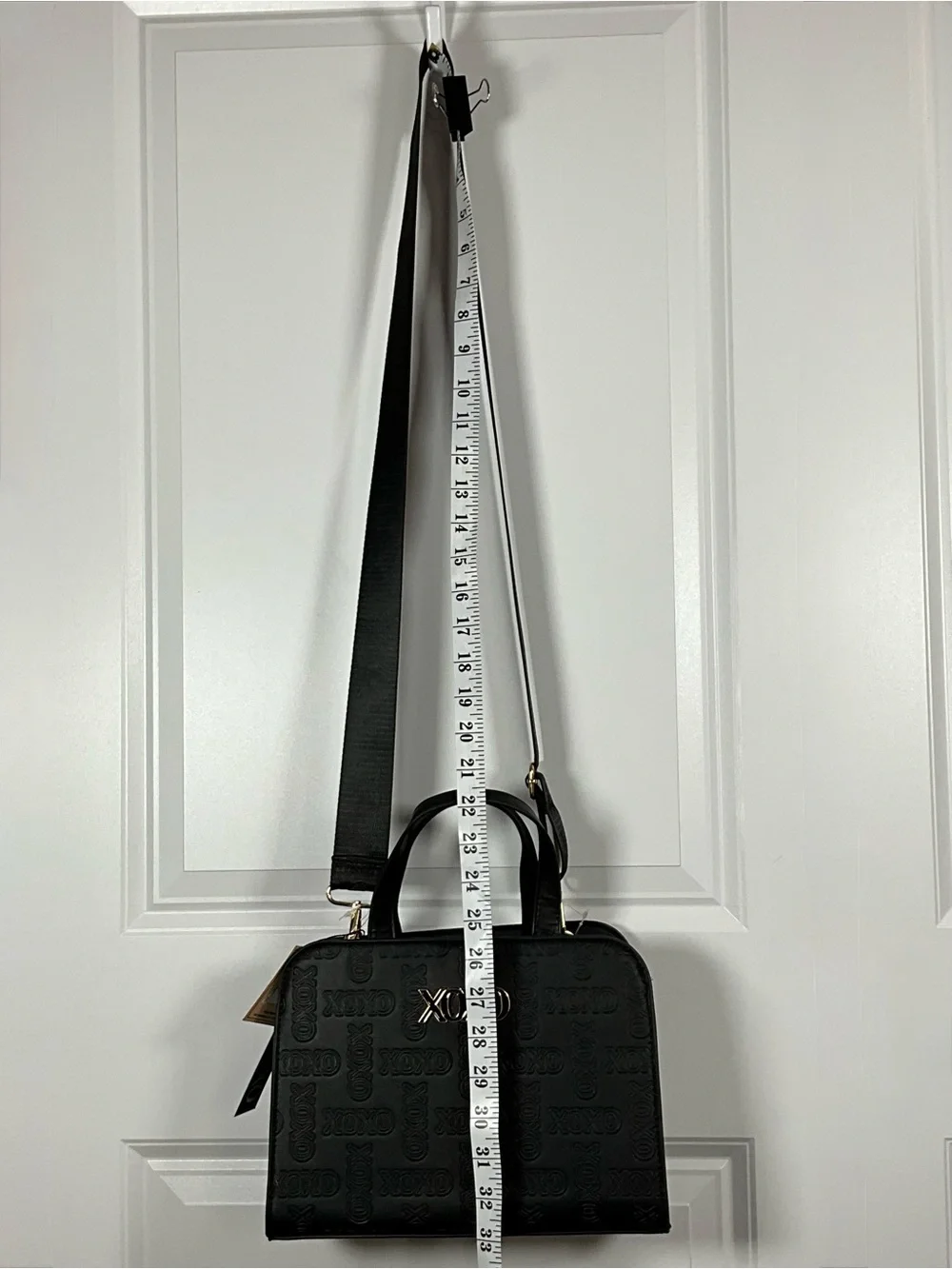 XOXO Black Embossed Logo Satchel Crossbody Bag with Gold Hardware